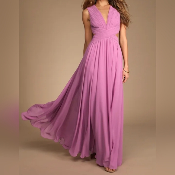 Lulus Vivid Imagination Lilac Cutout Maxi Dress, Size Medium - Picture 4 of 13